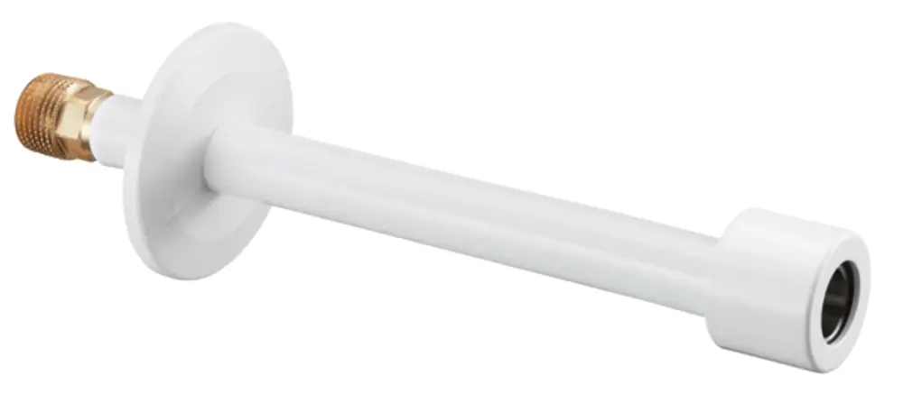 Wandanschlussset von Oventrop, mit einer weißen Rohrausführung und Metallanschluss, geeignet für Thermostatventile.